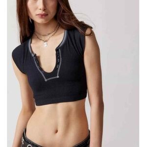 Out from Under Black and Gray Short Sleeve Crop Top